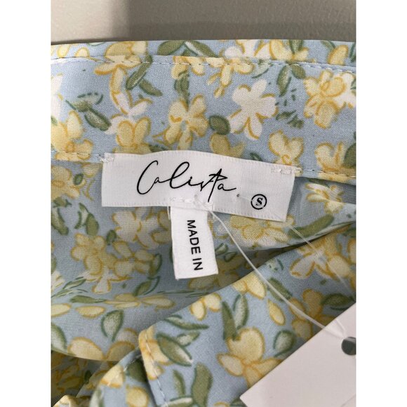 Calista Margo Blouse Size Small Floral Crop Button Up Tie Front Blue Yellow NEW - Picture 5 of 10